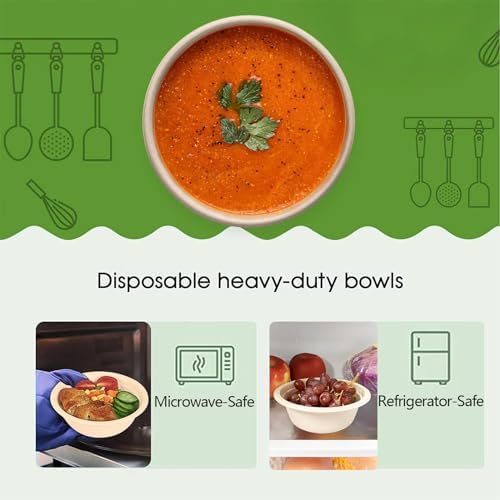 Homestockplus 16 Oz Disposable Paper Bowls - Heavy Duty Small Disposable Bowls - Made from Natural Bagasse for Cereal, Rice, French Fries - Convenient and Compostable [100/Pack] (Pack of 2)