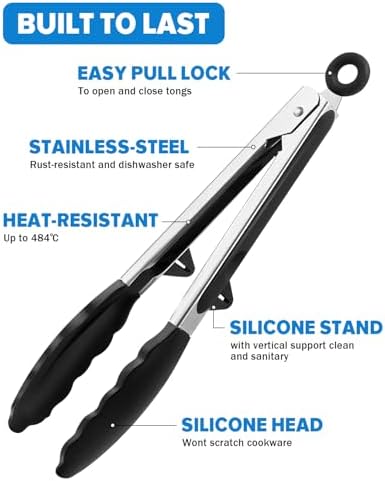 Kitchen Tongs for Cooking, Stainless Steel, Non Scratch Silicone Tip,3 Pack