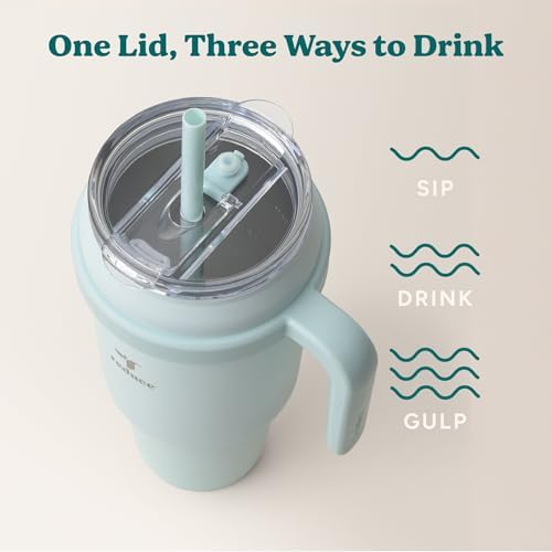 Reduce 50 oz Stainless Steel Tumbler with Handle - Dual-Wall Vacuum Insulated Travel Mug, Sweat-Proof Lid & Reusable Straw - Keeps Drinks Cold for 24 Hrs, Fits Cupholders, Dishwasher Safe - Crisp Mint
