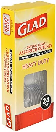 Glad Clear Disposable Cutlery Set with Heavy Duty Plastic Forks, Knives, and Spoons, Reusable Dishwasher Safe Plastic Utensils for Parties and Everyday Use, 24 Count (Pack of 3)