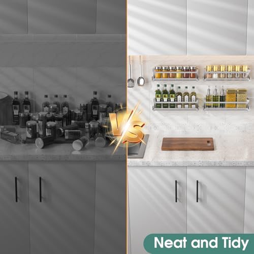 LUCYCAZ 4 Pack Wall Mounted Spice Rack for Kitchen Cabinet,RV,Camper,Sliver