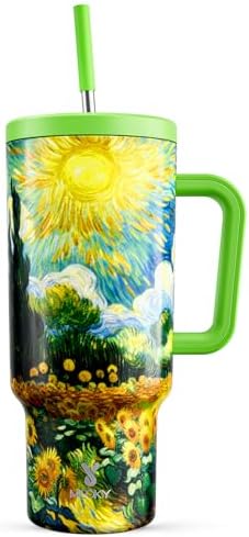 Meoky 40 oz Tumbler with Handle and Straw: Stainless Steel Insulated Tumbler with Lid and Straw - 100% Leak Proof Tumbler for Car Cup Holders - Travelers Commuters Workers, Sunflower