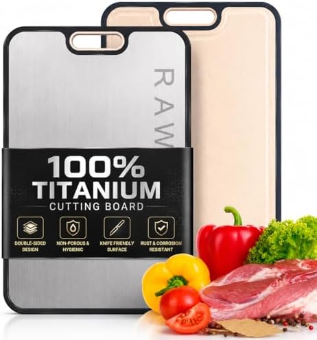 ELK DESIGNS Titanium Cutting Board - Double Sided Food Grade Chopping Board For Kitchen - Pure Titanium/PP, Non Porous Odor Resistant Cutting Board for Meat, Vegetables & Fruits, Large Size