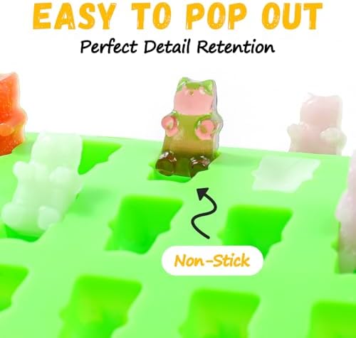 Gummy Candy Chocolate Molds - Silicone Mini Gummy Bear/Dinosaur/Fruit Snack Molds with 2pcs Dropper, Non-stick for Candy Chocolate Gummies Baking