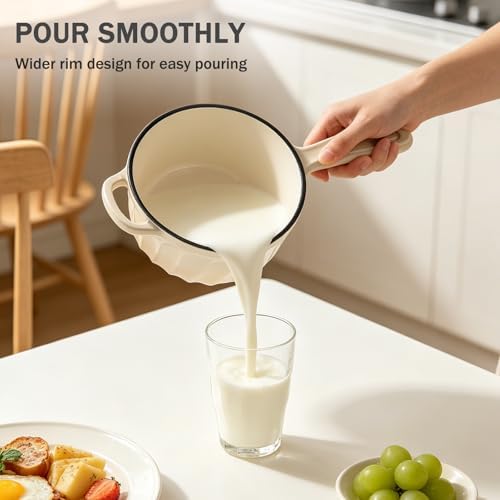 Enameled Cast Iron Sauce Pan with Lid, 1 Quart Saucepan with Lid