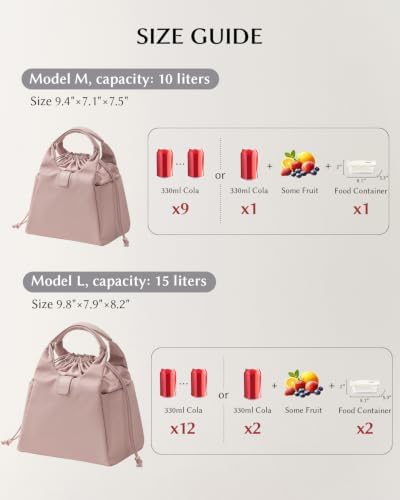 EACHY Insulated Lunch Bag for Women, Upgraded 13L Large Capacity Lunch Box, Stylish Drawstring Tote with Stain-Resistant Wipe-Clean Lining, Thermal Cooler Carrier for Work, Nursing and Commute