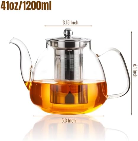 PARACITY Tea Pot with Infuser and Lid, 40 oz Stovetop Glass Kettle, Clear