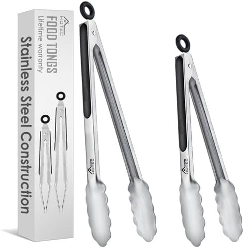 Hotec Stainless Steel Locking Kitchen Tongs for Cooking & Serving, Set of 2