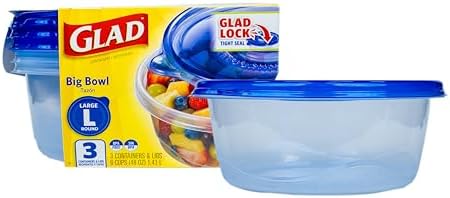 Glad GladWare Big Bowl Food Storage Containers, Large Round, 48 oz - 3 Count (Pack of 6)