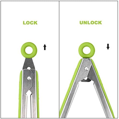 Premium 304 Stainless Steel Tongs Set – 12" Grill Tongs & 9" Cooking Tongs, Heat Resistant up to 600°F, Wavy Grip Head, Non‑Slip Handle with Locking Clip & Hanging Loop, Dishwasher Safe, Green
