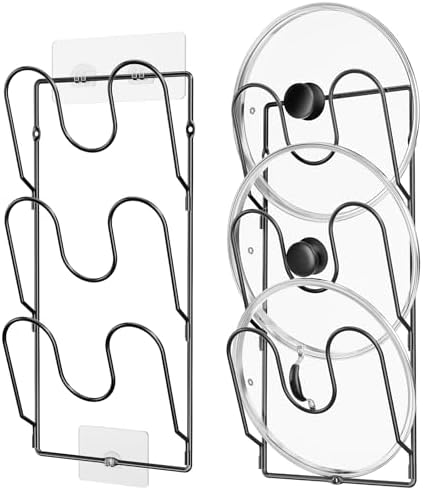 ORDORA Pot Lid Organizer Rack for Cabinet Door, 2 Pack Pot Lid Holder Black
