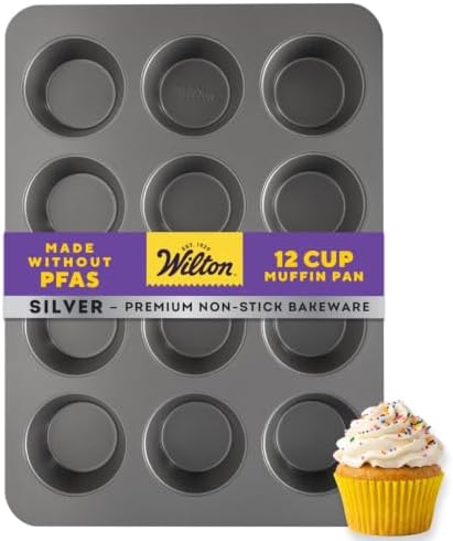 Wilton Silver Non-Stick Muffin Pan, Made Without PFAS, 12-Cup