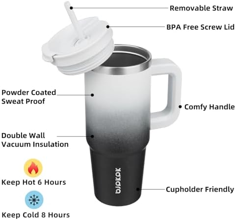 BJPKPK 30 oz Insulated Tumbler with Handle & Straw, Stainless Steel