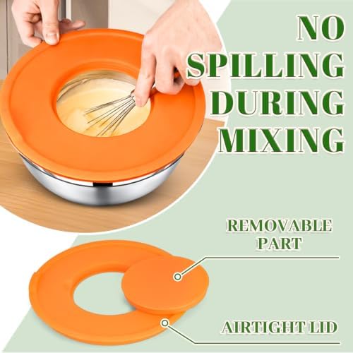 8-Piece Colorful Stainless Steel Mixing Bowl Set with Lids, Includes 5 Nesting Bowls and 3 Grater Attachments for Mixing and Serving, 1.5/2.1/3.5/4/4.5 QT