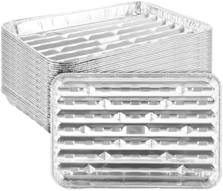 50 Pack Disposable Aluminum Broiler Pan 13 x 9 x 1 inch Disposable Grill Liner Pans, Foil Grill Tray for Outdoor BBQ