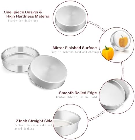 TeamFar 6 Inch Cake Pan, Stainless Steel Round Smash Cake Pan Baking Pans