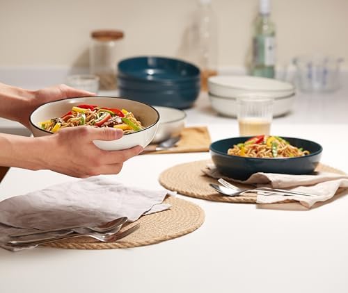 KooK Pasta Bowls, For Soups & Salads, Set of 4, 40 oz, Black Rim, French