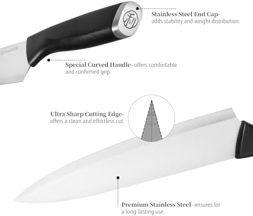 Black Knife Set with Wooden Block, 7-Piece Sharp Knife Block Set