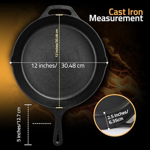 Utopia Kitchen Cast Iron Skillet 12 Inch Pre-Seasoned PFAS-Free Black