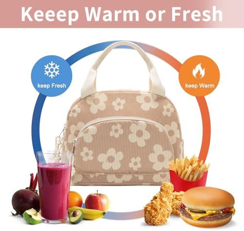Lunch Bag Women Lunch Box for Women Adult Cute Insulated Lunch Bag Small Cooler Lunch Tote Bags for Work Picnic Travel (Brown-Flower)