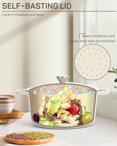 Ciwete Enameled Cast Iron Dutch Oven Pot, 4.4 Quart, Cream White