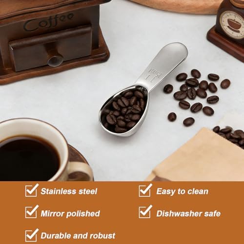 4 Pack 15ml (1 Tablespoon) 304 Stainless Steel Coffee Scoop, Short Handle Measuring Spoon for Ground Coffee/Beans, Fits in Canisters (4)