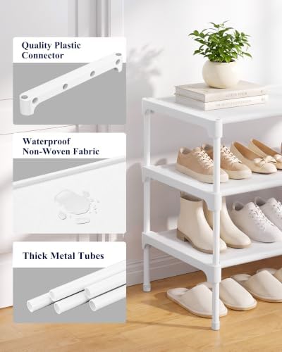 Kitsure Shoe Rack - Non-Woven Shoe Rack Shelf, Shoe Organizer for Closet, Entryway, Garage & Corridor, Stackable Shoe Shelves, 27.5" Wide - 3 Tier, White