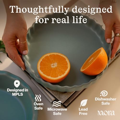 MORA Ceramic Tart Pan, 9.5 Inch Large Porcelain Baking Dish for Tarts, Quiche, Pie, Flan etc. Fluted Ruffled Edge, Oven, Microwave, Freezer, and Dishwasher safe - Great Gift For Bakers - Terracotta
