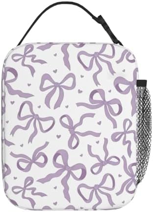 Purple Bow Tie Insulated Lunch Box for Kids, Small Cooler Lunch Bag lunchbox for School, Toddler Lunch Box for Girls, Waterproof Durable Portable Lunch Tote Bag Food Container for Travel Picnic Work