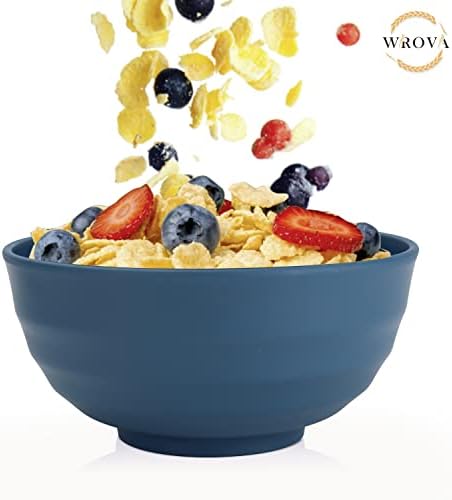 Wheat Straw Bowls Set 60 OZ Unbreakable Large Cereal Bowls Set of 6 Microwave and Dishwasher Safe Bowls Big Bowls for Camping and Party BPA Free Soup Bowl for Serving Oatmeal and Salad (Blue)