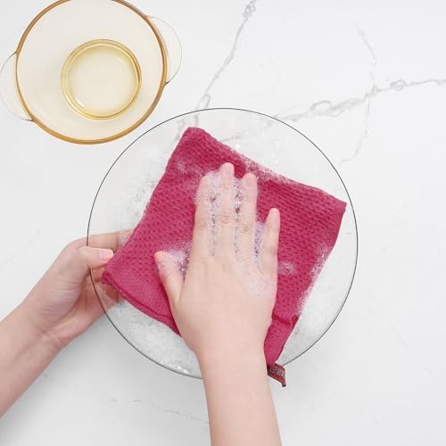 Homaxy 100% Cotton Waffle Weave Kitchen Dish Cloths 6-Pack, Hot Pink