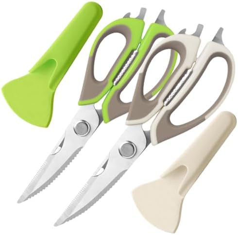 2 Pcs Heavy Duty Kitchen Shears with Magnetic Holder for Fridge, Multi-function Kitchen Magnetic Scissors for Food - Come Apart Design, Rust-Resistant (White and Green)