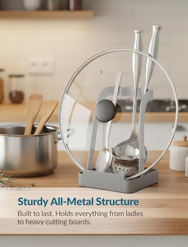 NiHome Pot Lid & Spoon Rest, Diatomite Tray Ladle Holder, Stove Top, Gray