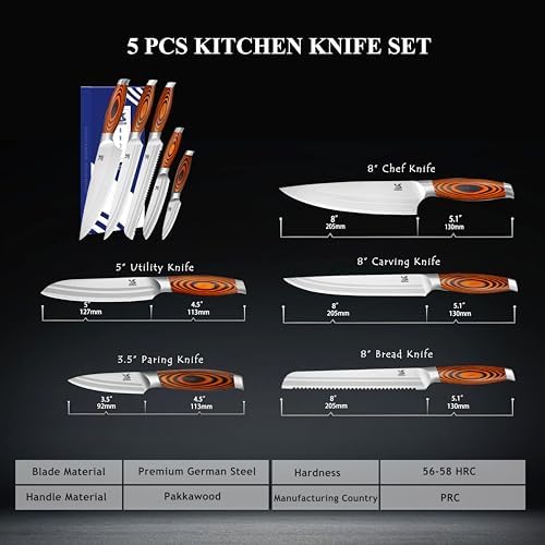MSY BIGSUNNY 5pcs Knife Set Kitchen Utensils Knife, German Stainless Steel Professional Chef Kitchen Knife Set