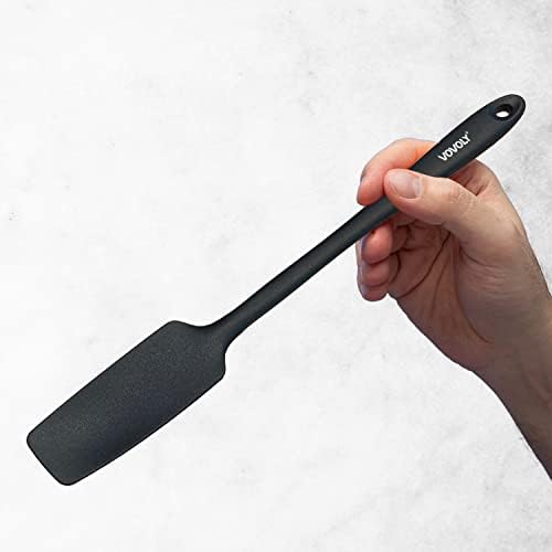 2-Pack Silicone Small Jar Spatulas with Long Handle, Upgraded Heat Resistant Spatula for Non Stick Cookware, Seamless Design, Stainless Steel Core, BPA Free Spoonula, Black