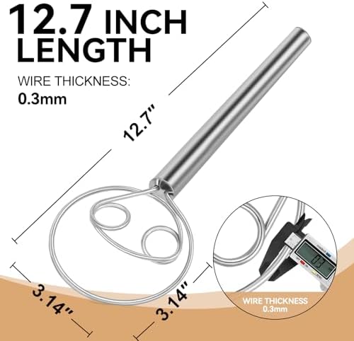 Danish Dough Whisk Stainless Steel Hook Dutch Baking Tool Bread Sourdough Mixer for Pizza Pastry Cake Batter Making