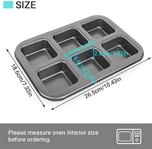 Beasea Nonstick Brownie Pan, 2 Pack 6 Cavity Black Square Brownie Muffin Pan Cake Pan Mini Cheesecake Cupcake Bakeware Carbon Steel 2x3 Cutter Brownie Baking Tray Bakeware for Oven Baking