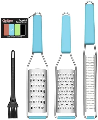 Cambom Cheese Grater Citrus Zester Lemon Zester Pack of 3-304 Stainless Steel - A Sharp Tool for Parmesan Cheese, Ginger, Garlic, Nutmeg, Chocolate, Vegetables，Fruits，Dishwasher Safe Blue