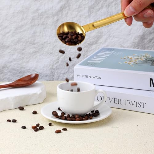 Double Sided Measuring Spoon Stainless Steel Coffee Scoop Teaspoon Measuring Spoon 1 Tsp (5ml) & 1 Tbsp (15ml) Dual-Measure Long-Handle Spoons Coffee Measurings Spoons (Gold)