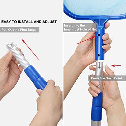 Pool Skimmer Net with Adjustable 17-40" Telescopic Pole - Fine Mesh Net - Leaf Skimmer for Cleaning Surface of Swimming Pools, Hot Tubs, Spas and Fountains