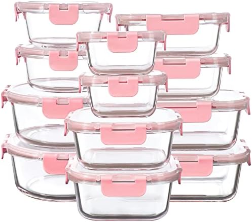 FAWLES 12 Pack Glass Storage Containers with Lids, Leak-Proof Meal Prep Containers, Dishwasher/Microwave/Oven/Freezer Safe Glass Food Storage Containers for Leftovers, to Go