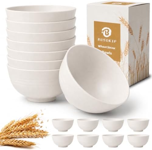 Small Plastic Bowls 10oz, Wheat Straw Bowls Set of 8 (White)