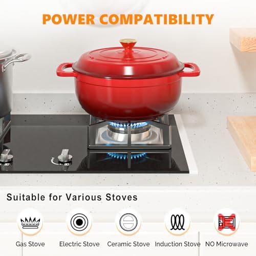 Bonnlo 6QT Round Dutch Oven, Enameled Cast Iron Dutch Oven Pot with Lid & Dual Handles, Oven Safe Up to 500° F, for Sourdough, Bread Baking, Stews and Roasting (Red)