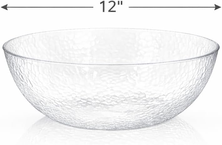 Lillian Collection Stunning Clear Plastic Round Hammered Bowl - 12" (6 Pc.) - Unique Textured Design - Perfect for Parties & Displays