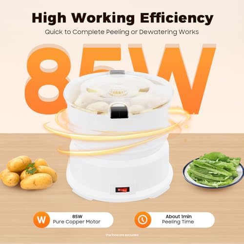 Electric Potato Peeler 85W One-button Automatic Potato Peelers 2.2Lbs Capacity 2-minute Peeling Rotating Fruit Vegetable Peeler with Visible Cover for Kitchen Restaurants (2.2Lbs Capacity)