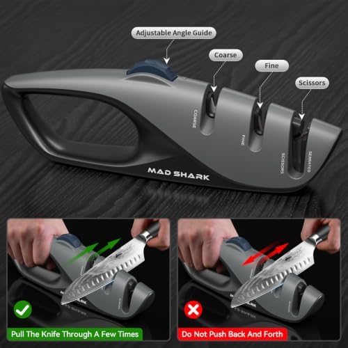 Mad Shark Knife Sharpener - 5 Adjustable Sharpening Angles & Non-Slip Grip
