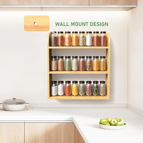 ROMGUAR CRAFT 3 Tier Bamboo Spice Rack Countertop or Wall Mounting, Natural