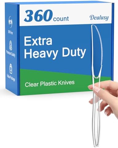 Dealusy 360 Count Extra Heavy Duty Clear Plastic Knives Disposable