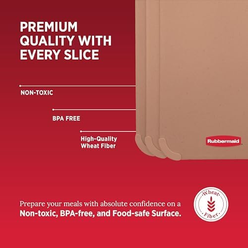 Rubbermaid 3pc Reversible Wheat Fiber Cutting Board Set | BPA Free Non Toxic Cutting Boards for Kitchen – Dishwasher Safe, Non-Slip Corners & Lightweight | For Meat, Veggies & Fruits