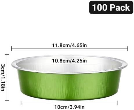 Beasea Mini Pie Tin Pan 100 Pack, 4" 7.3oz 215ml Disposable Baking Cups Only, Aluminum Foil Mini Ramekin No Lids Baking Pie Tart Pan Cheesecake Cups for Birthday Wedding Party - Avocado Green